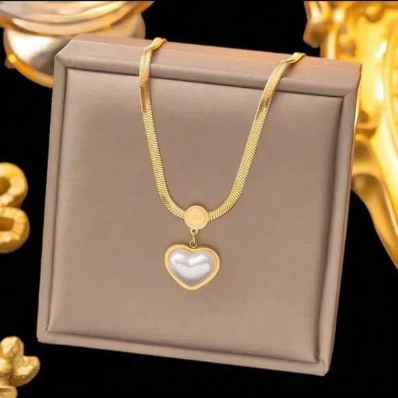 3pcs/Set Gold-Tone Stainless Steel Jewelry Set Including Flat Chain Heart - Picture 4 of 5